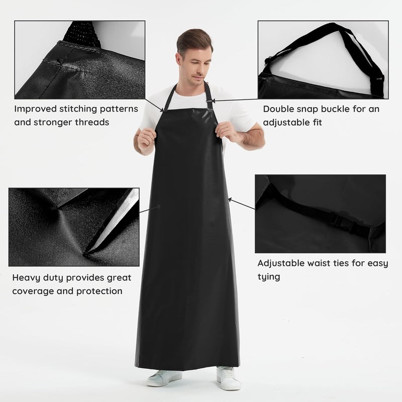 FunChaos Thicker Rubber Apron, Extra Long Adjustable Apron, Heavy Duty Oil&Chemical Resistant Waterproof Work Aprons - Image 4